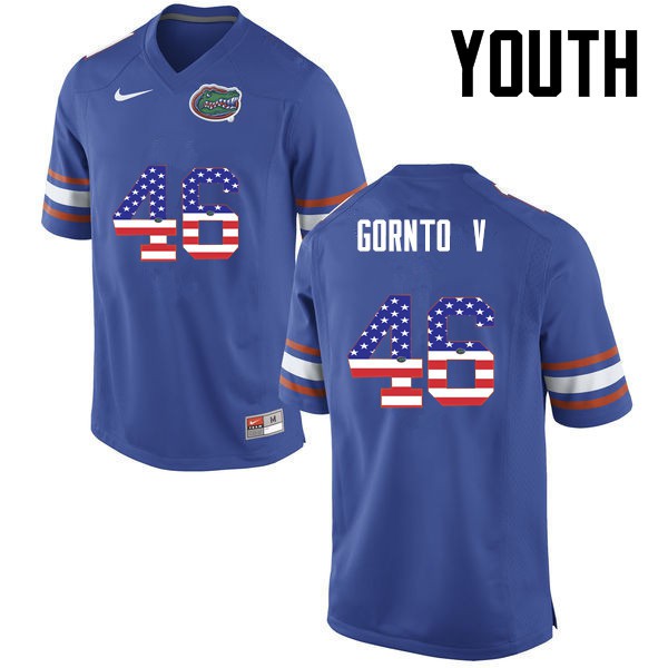 Florida Gators Youth #46 Harry Gornto V College Football Jersey USA Flag Fashion Blue